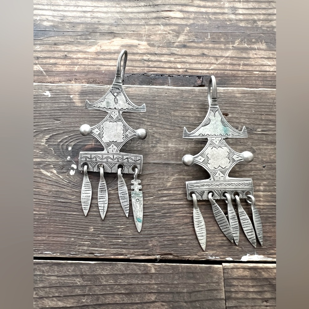 VINTAGE WEST AFRICAN TUAREG EARRINGS LONG CHANDELIER